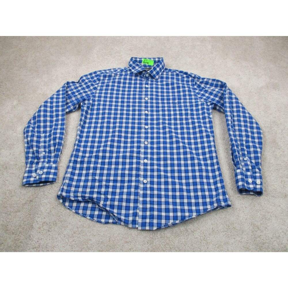 Rodd & Gunn Shirt Men Medium Blue White Plaid Cotton Sports Fit Casual Button Up